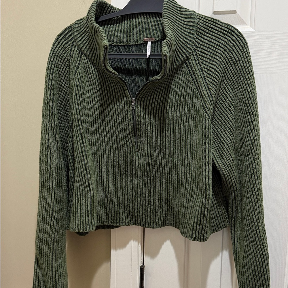 Free People Forest Green 1/2 zip cropped sweater